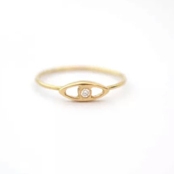 Natural Diamond Evil Eye Ring 14K Solid Gold